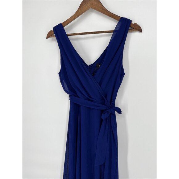 Dkny Womens Size 6 Blue Chiffon High-Low Sleeveless V-Neck Tie Waist Midi Dress - Picture 4 of 10